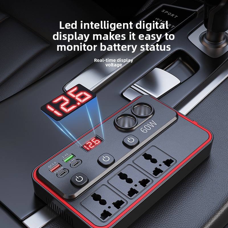 ABS Vehicle-Mounted Smart Power Inverter DC 12V-24V to AC 110V-220V 60W/80W/100W/150W, USB & Type-C Fast Charging Portable Car Converter For African Drivers, Travel & Daily Household Use