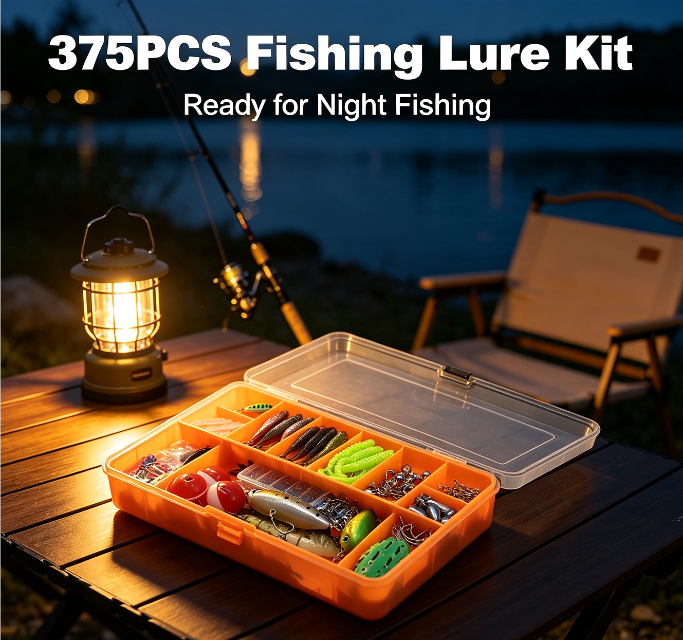 Fishing Lure Kit – 375-Piece Tackle Set with Spoon Lures, Soft Plastic Worms, Crankbaits, Jigs & Hooks – Complete Fishing Supplies for Freshwater & Saltwater