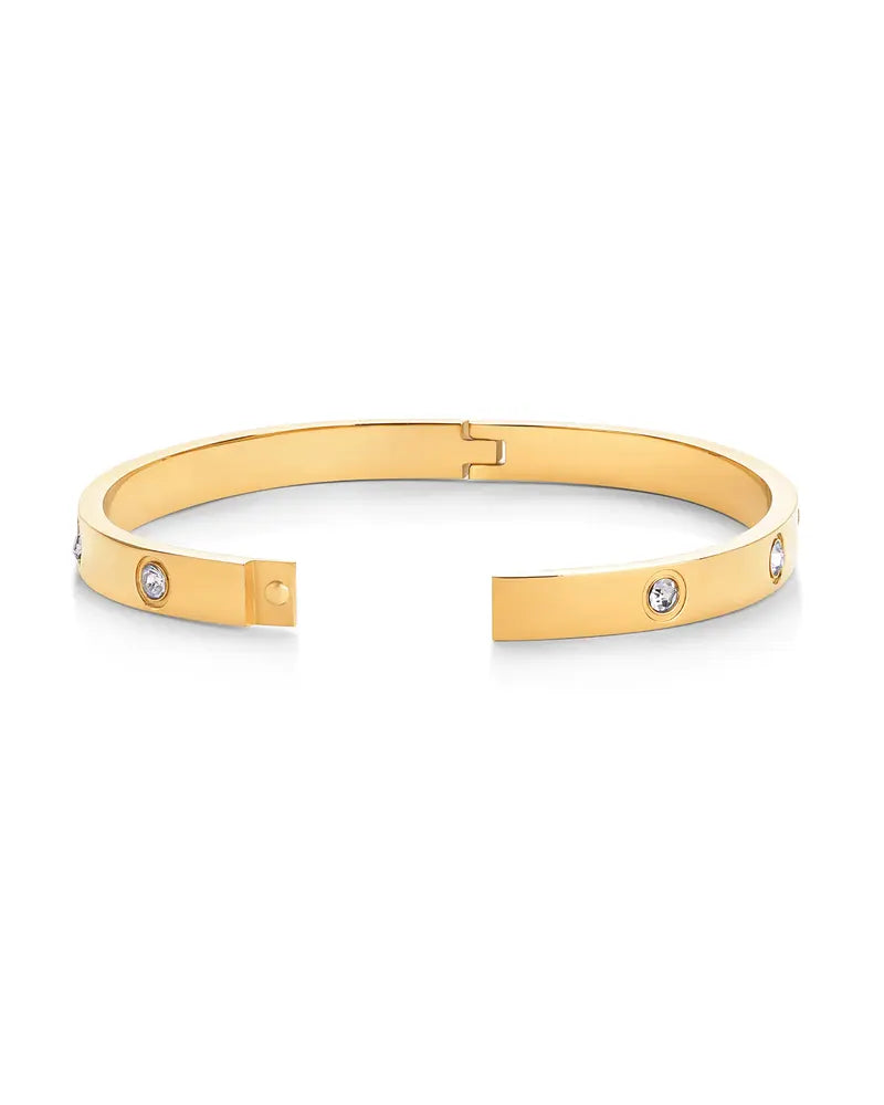 ✨ Cash on Delivery 💛 2Pcs Diamond-Inlaid Gold Bangle Bracelet – 14K Gold Plated, Sparkling Cubic Zirconia, Waterproof Stainless Steel, Classic Cuff for Women – Free Shipping