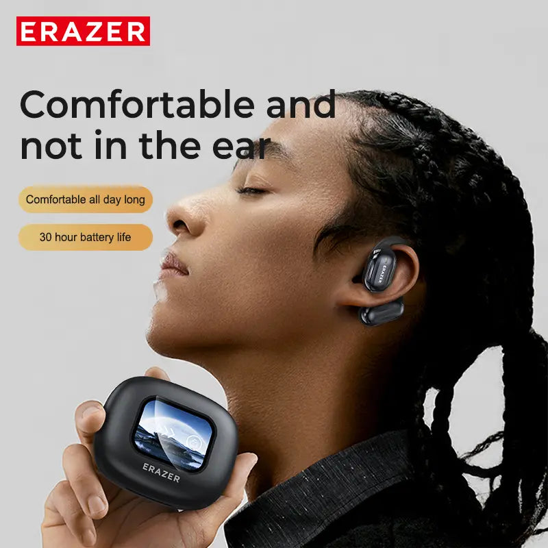 ERAZER True Wireless Open Ear Earbuds Bluetooth 5.4, IPX5 Waterproof,35Hours Play time,OWS Headphones Immersive Premium Sound Long Distance Connection Headset with Charging Case,Light-Weight Headphones Built-in Microphone
