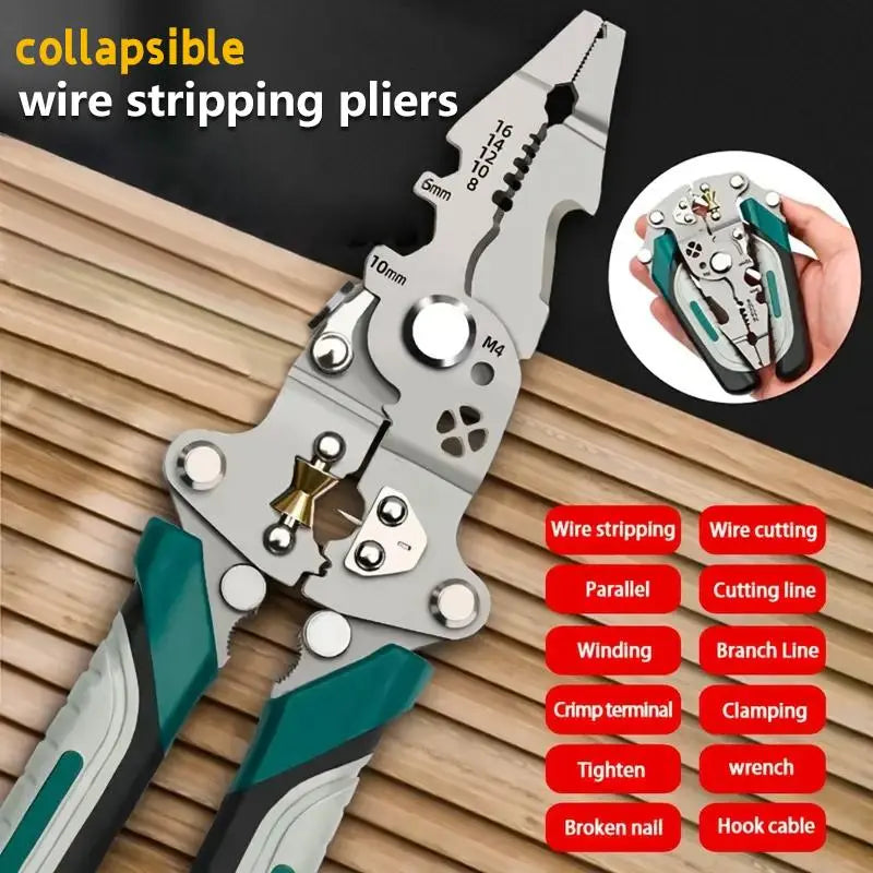 Multifunctional Wire Stripper, Industrial Grade 12 in 1 Foldable Cutting Wire Stripper, Wire Cutter, Wirecutters, Professional Wire Stripping Tool for Home & Office, Hand Tools, Tools Gadgets