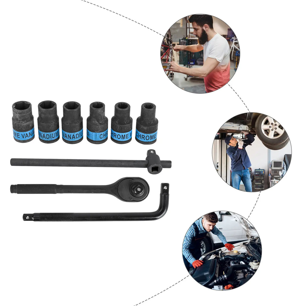 Socket Wrench Set 1/2-Inch Ratchet Socket Set 8-32mm - Universal Drive Alloy Steel, Deformation Resistant Ratchet Mechanism (Black)