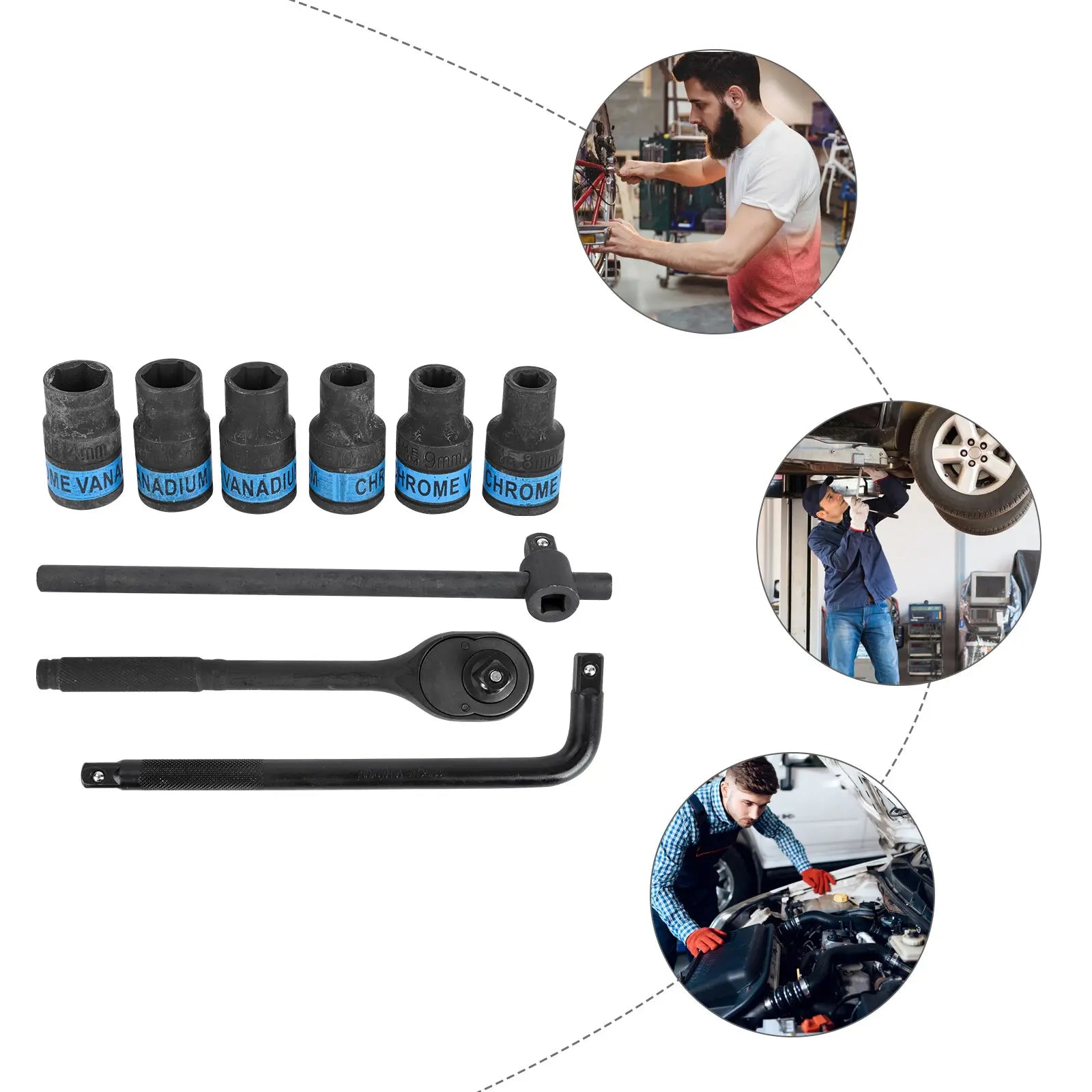 Socket Wrench Set 1/2-Inch Ratchet Socket Set 8-32mm - Universal Drive Alloy Steel, Deformation Resistant Ratchet Mechanism (Black)