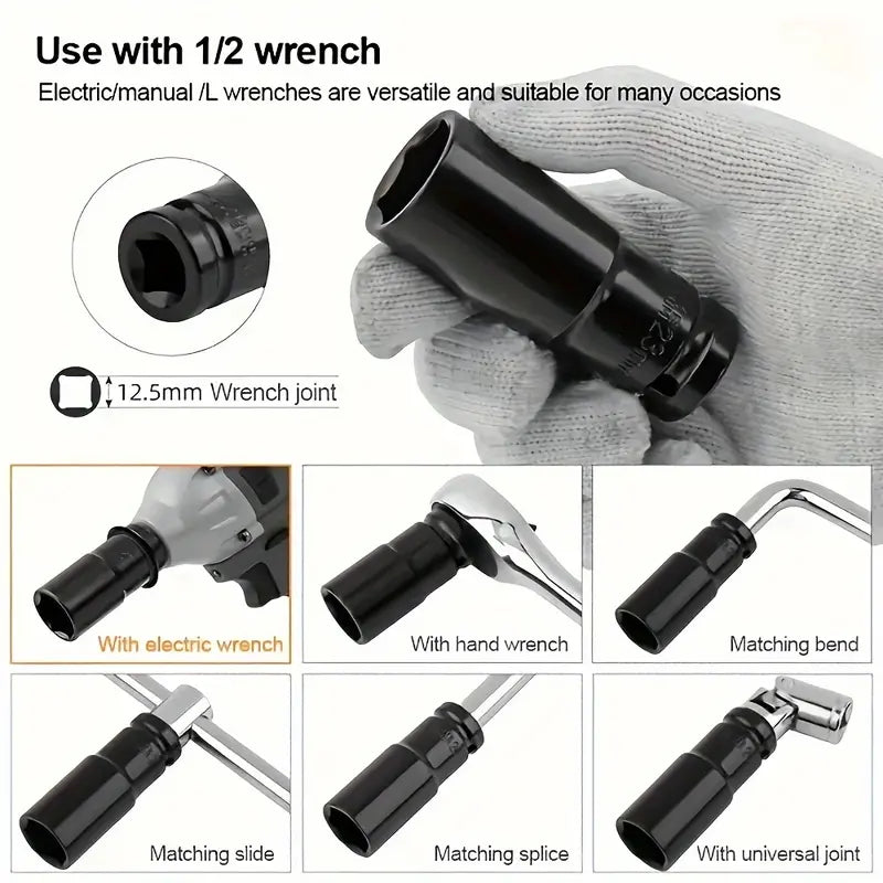 20-Piece 1/2-Inch Power Sleeve Tool Set 8-32mm - Impact Wrench Adapter, Long Reach Thin Wall Steel Sockets with Storage Box for Automotive, Industrial and DIY Use