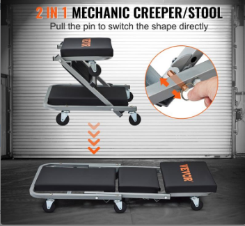 🛠️ Cash on Delivery 💺 2-in-1 Z Creeper Seat Rolling Chair – Auto Mechanics Shop Garage Work Stool with Creeper Mode, 360° Swivel Casters, Heavy-Duty Steel Frame – Free Shipping