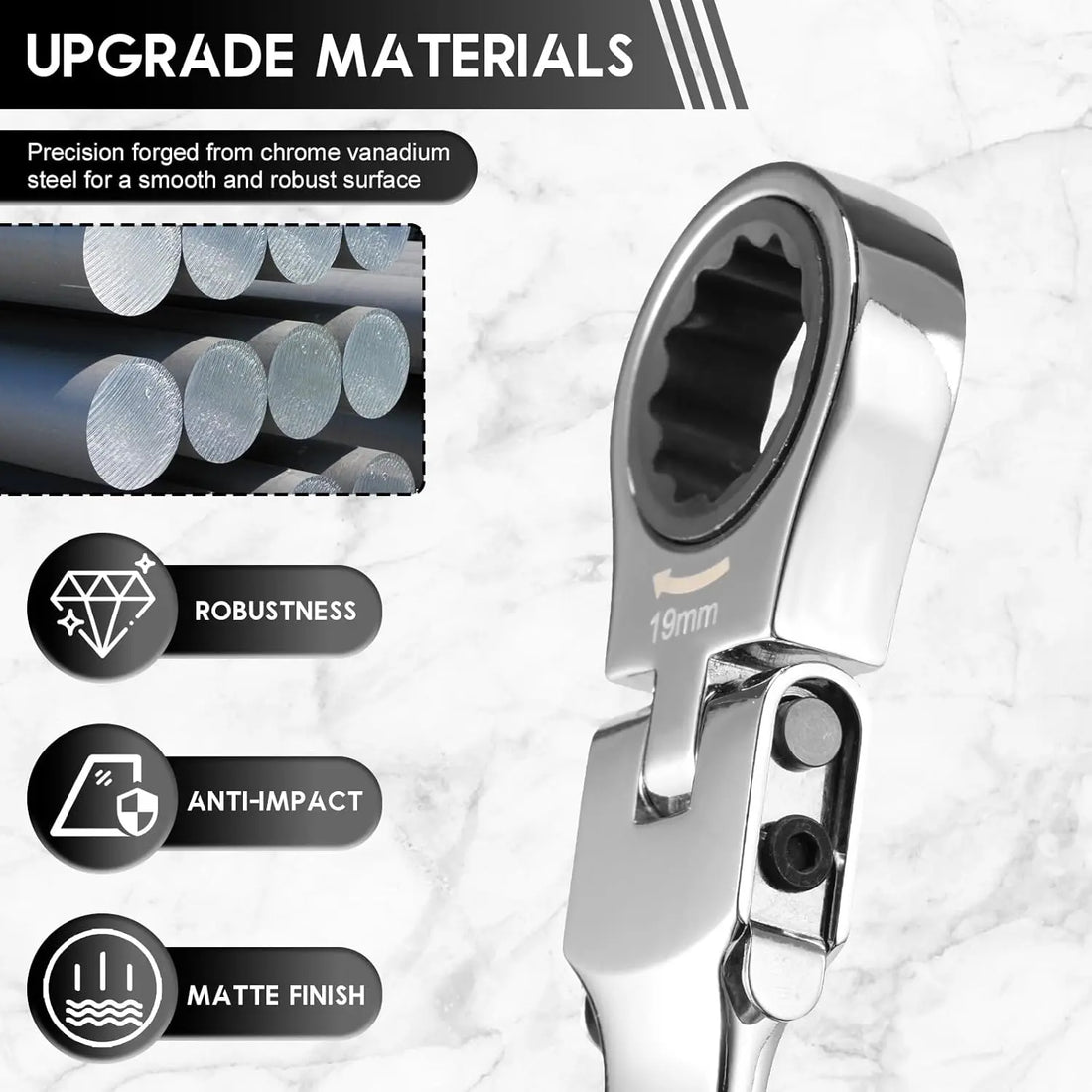 12-in-1 Interchangeable Flex Head Ratchet Wrench Set - Metric 8-19mm, 72-Tooth Flex Head for Tight Spaces, Automotive Repair Tool Kit