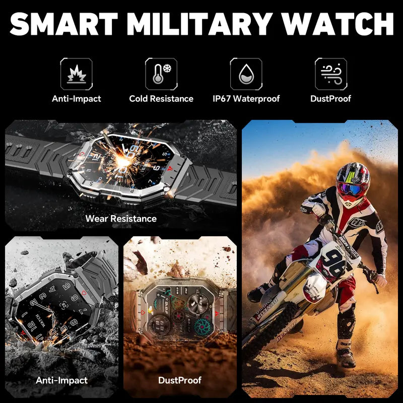 Smart Watch KR82 for Men,2.1" Ultra Large HD AMOLED Display, Make/Answer Call Military Smart Watches for Men Digital Mens Watches Running Waterproof Voice Assistant,Smartwatch Compatible for Android and iOS Wearable Smartphone