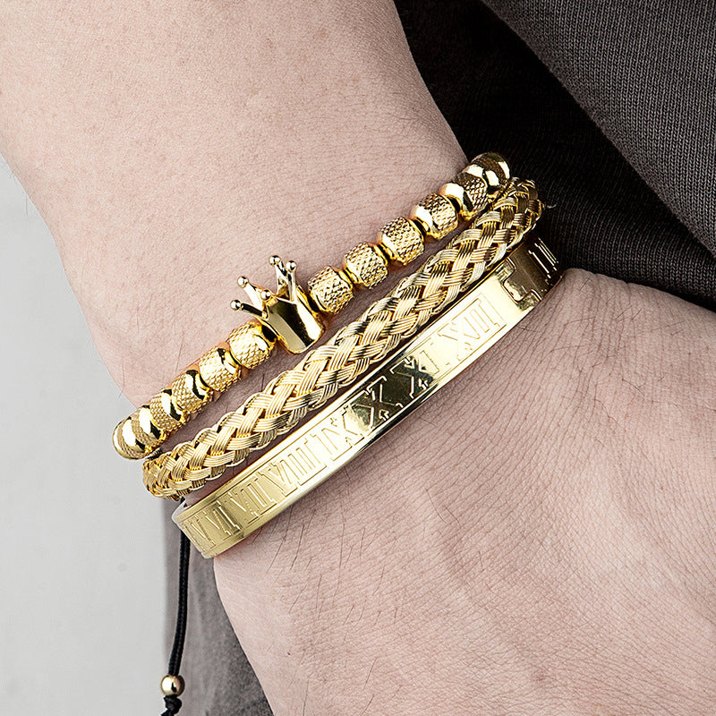 Men's Elegant Braided Bracelet, Fashionable Crown & Roman Numerals Decor Bracelet for Party, Daily Decor, Trendy All-match & Exquisite Jewelry for Birthday Gift, Jewellery, Styling