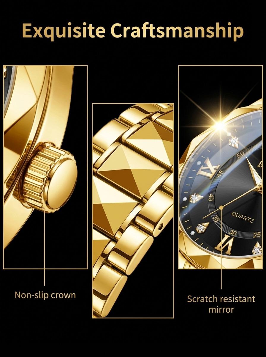 Men's Business Fashion Rhinestone Decor Analog Quartz Watch, Calendrier Waterproof Watch for Party, Daily Decor, Trendy Watch for Birthday Gift with Box, Stainless Steel Wristwatch, Rhinestone Embellished Watch