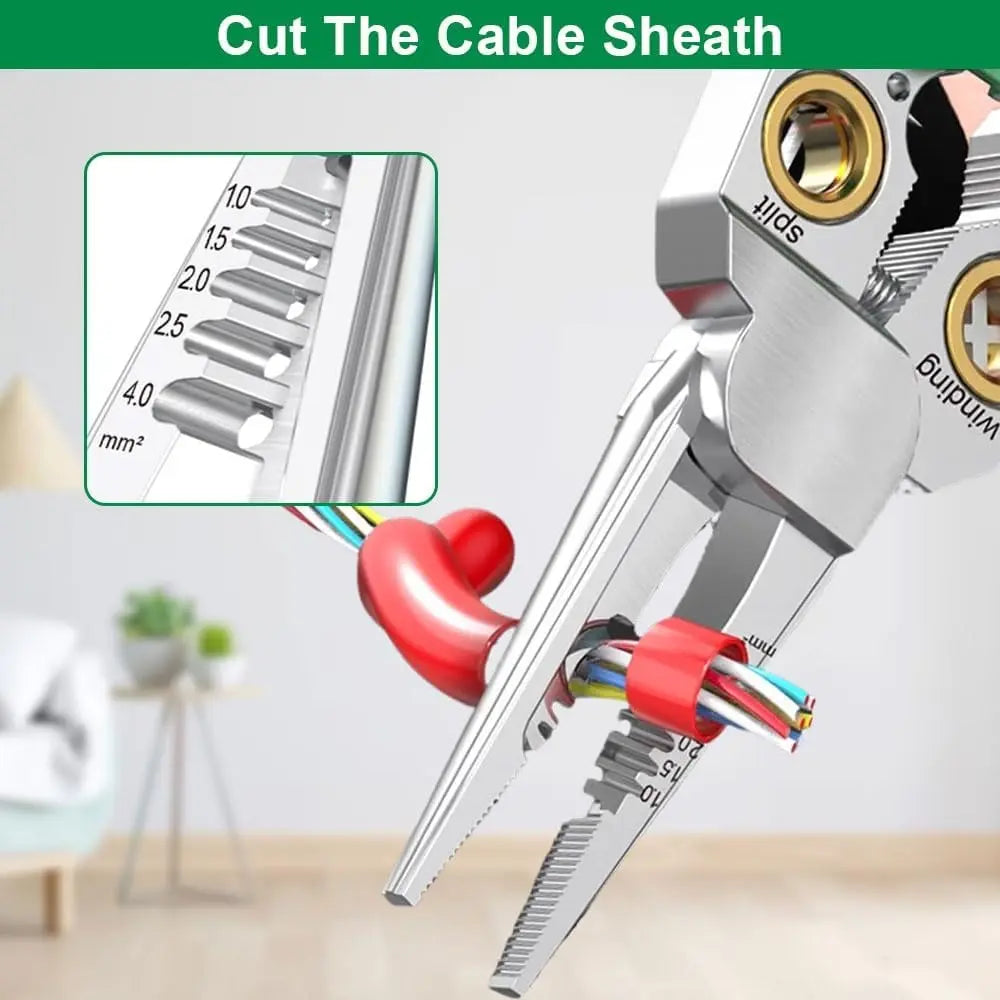 8-in-1 Electrician Tool with Voltage Tester, Multi-Function Wire Stripper, Cutter, Crimper & Puller for Home and Pro Use