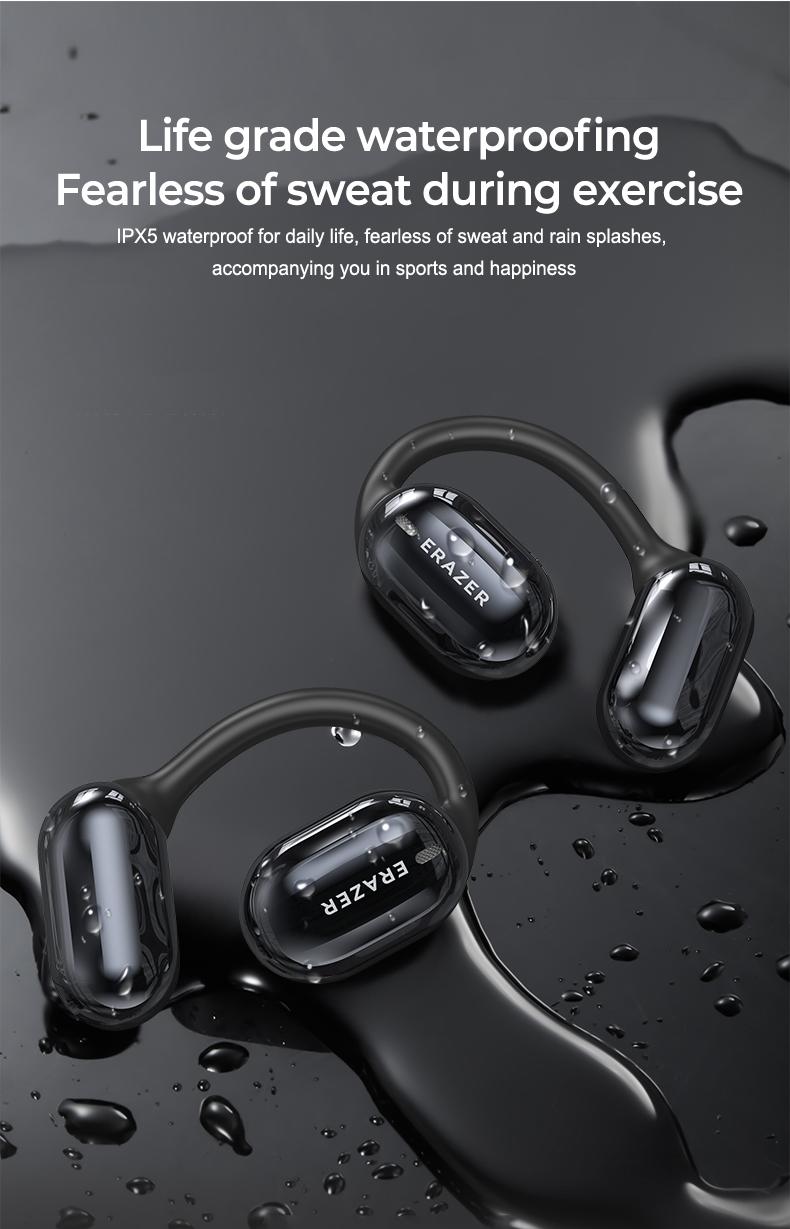 ERAZER True Wireless Open Ear Earbuds Bluetooth 5.4, IPX5 Waterproof,35Hours Play time,OWS Headphones Immersive Premium Sound Long Distance Connection Headset with Charging Case,Light-Weight Headphones Built-in Microphone