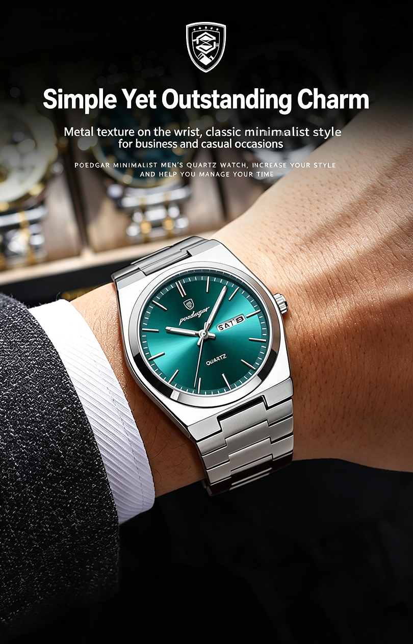 POEDAGAR Men's Casual Business Round Dial Analog Quartz Watch – Fashionable Timepiece for Party & Daily Wear, Trendy All‑Match Design, Exquisite Gift with Box – Perfect Watch for Men