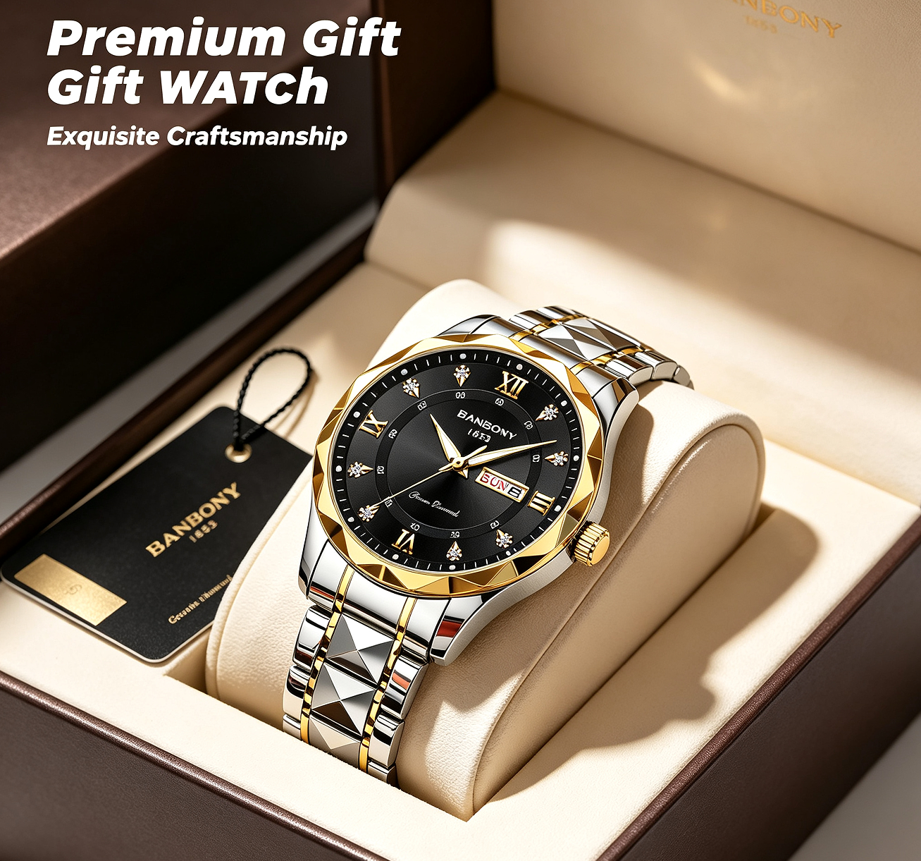 New Stainless Steel Men's Quartz Watch – Roman Numerals, Rhinestone Dial, Date Calendar, Luminous Display – Trendy Minimalist Luxury Design, Ideal Birthday & Holiday Gift – Elegant Couple Watch Set