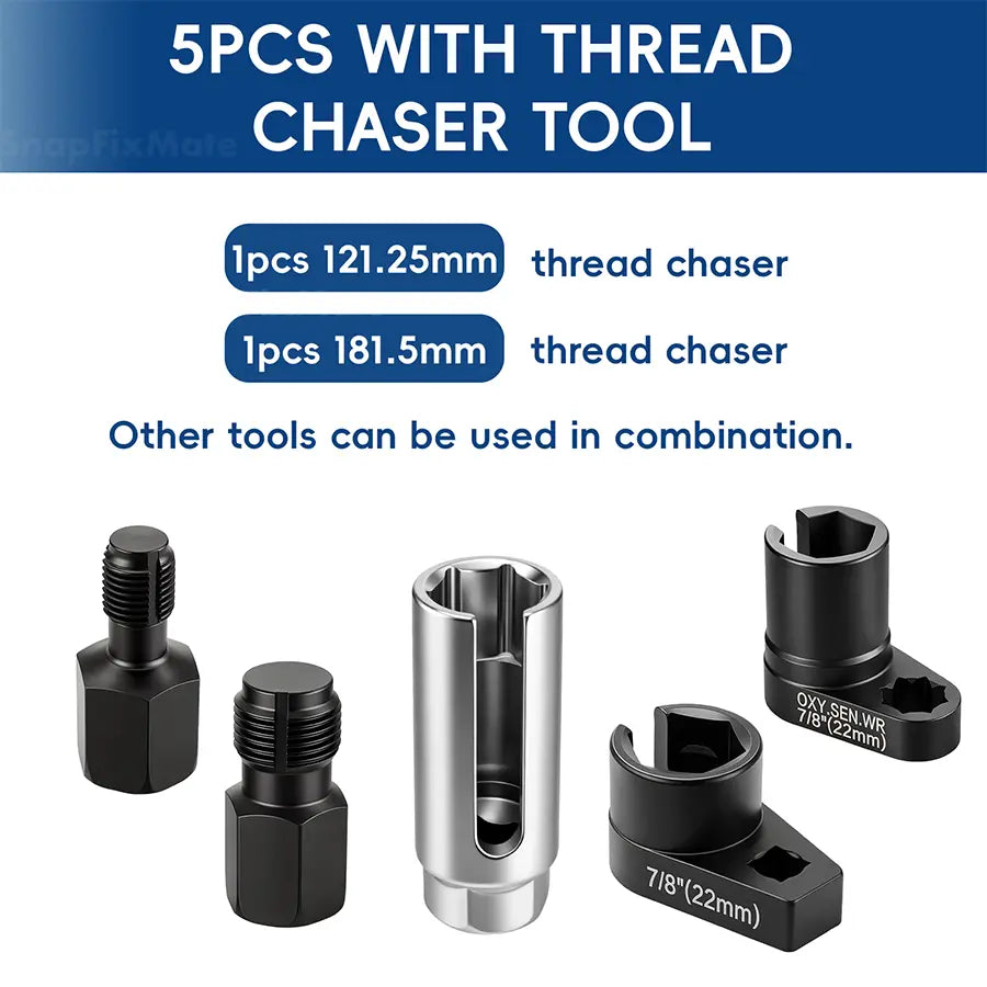 5-Piece Forged O2 Oxygen Sensor Socket and Thread Chaser Set - Automotive Tool for Sensor Removal
