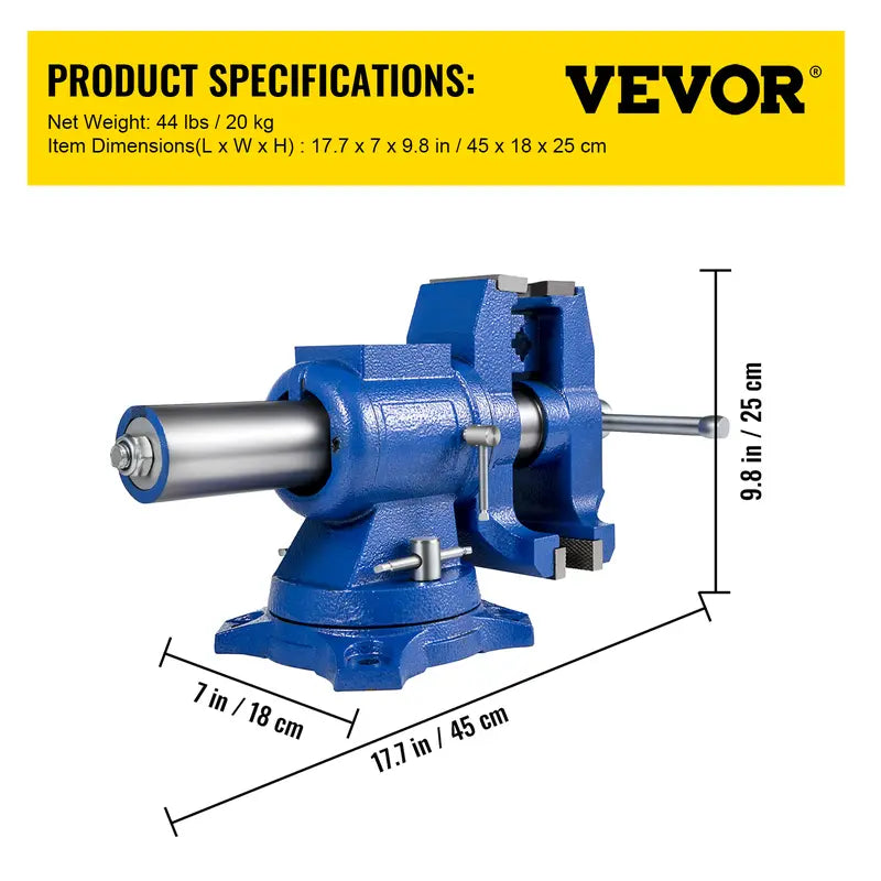 VEVOR 5" Heavy Duty Bench Vise Double Swivel Rotating Vise Head/Body Rotates 360°,Pipe Vise Bench Vices 30Kn Clamping Force,for Clamping Fixing Equipment Home or Industrial Use