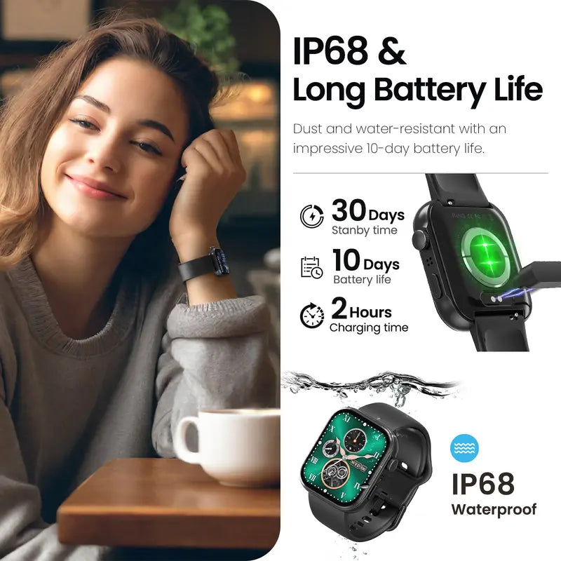 TOZO-S6 Smartwatch 1.85" AMOLED Ultra-Clear Screen Dynamic Watch Faces Bluetooth Call,100+ Sports Modes Fitness Watch Activity Tracker with Heart Rate/Sleep Oxygen Monitor IP68 Waterproof Devices Wearable D MothersDayGift Dustproof Smartphone Wristwatch