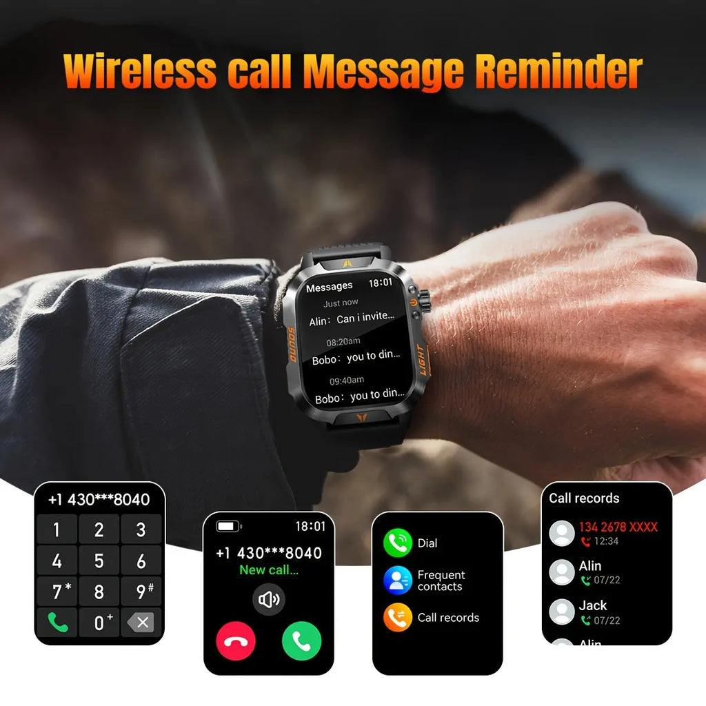 New 2026 manly style Smart Sports Watch With LEDLights Wireless Calling, Message Reminders,Sports Mode, Voice Assistant, Weather Push,Stopwatch, Timer, Stopwatch And OtherFunctions, Smartwatch For Men, CompatibleWith Android And iPhone Phones