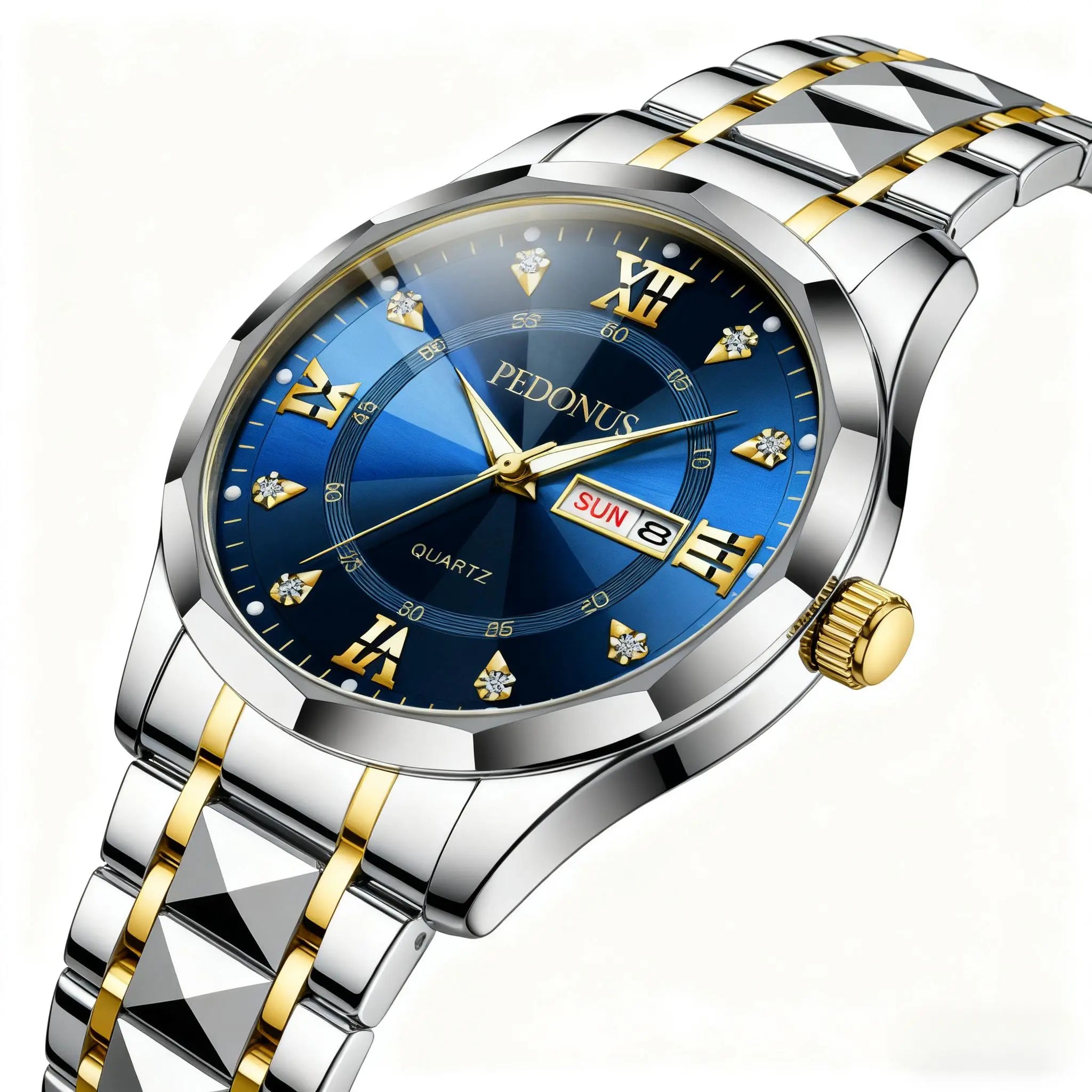 Men's Luminous Business Simple Quartz Watch - Stainless Steel Band, Gold Accents, Blue Dial with Date & Day Indicator summervibes️ image 5