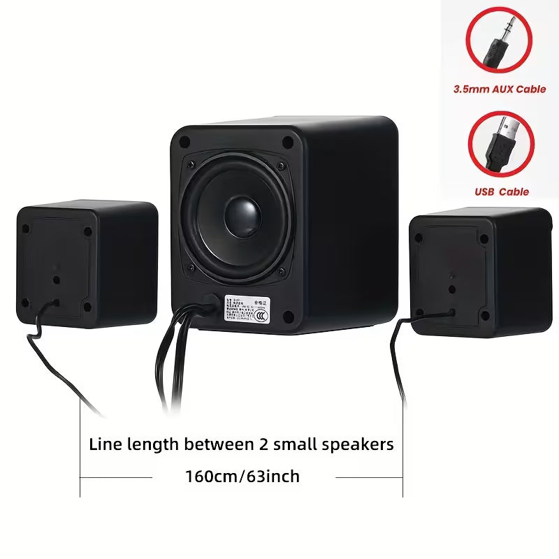 SADA D-222 2.1 Desktop Speaker System – USB Powered, 3.5mm AUX Input, LED Ambient Light, Subwoofer for PC & Laptop
