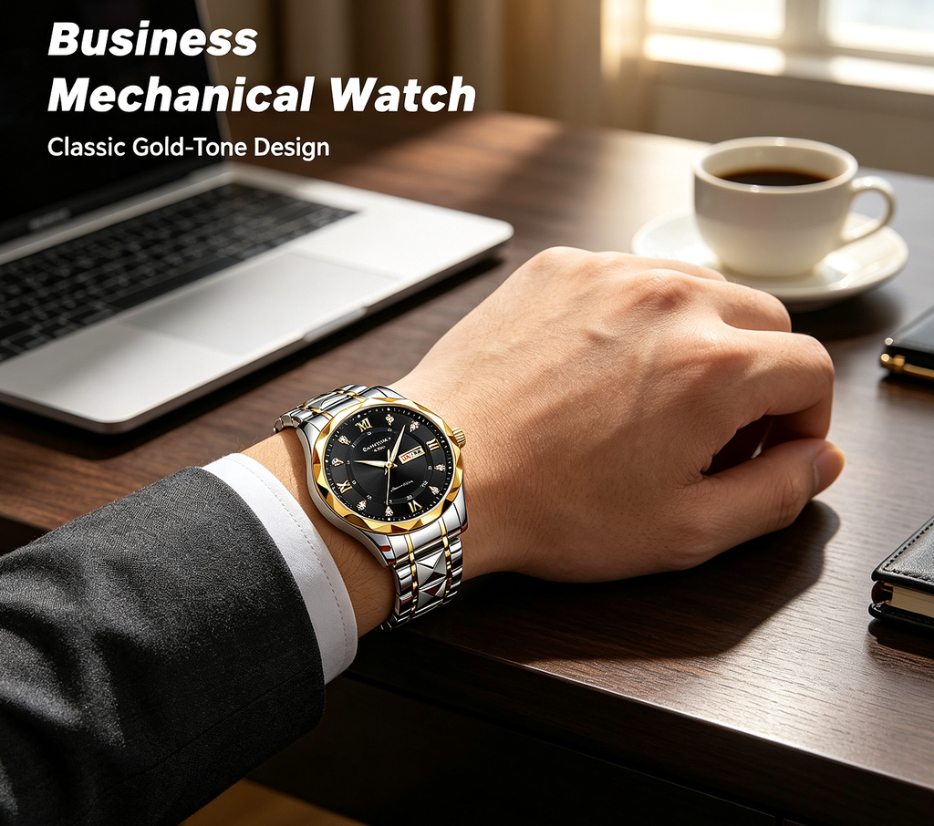 New Stainless Steel Men's Quartz Watch – Roman Numerals, Rhinestone Dial, Date Calendar, Luminous Display – Trendy Minimalist Luxury Design, Ideal Birthday & Holiday Gift – Elegant Couple Watch Set