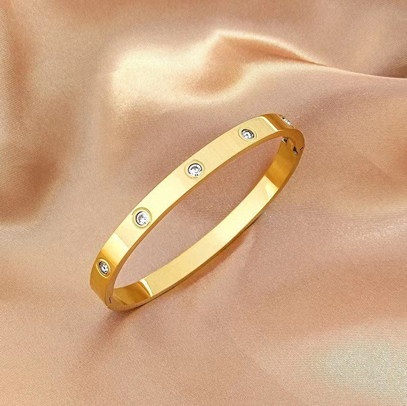 ✨ Cash on Delivery 💛 2Pcs Diamond-Inlaid Gold Bangle Bracelet – 14K Gold Plated, Sparkling Cubic Zirconia, Waterproof Stainless Steel, Classic Cuff for Women – Free Shipping