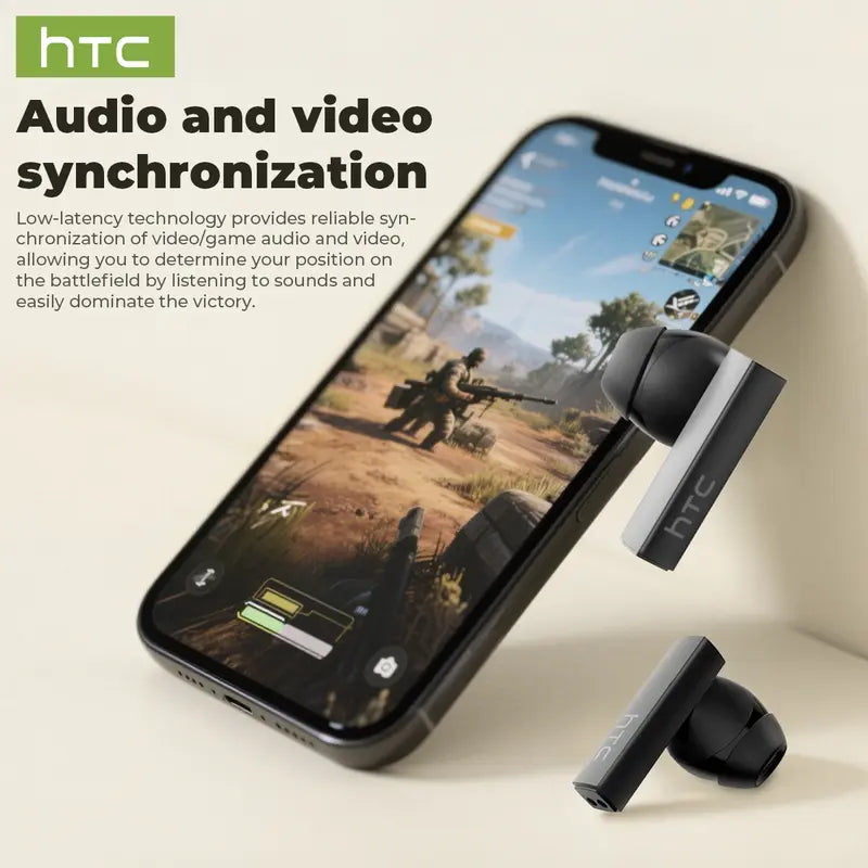 HTC NE40 Wireless Earphones Bluetooth 6.0, LED Display High Fidelity, for Gaming, Office, Sports, Music & Phone Calls TWS Earbuds , IPX5 Waterproof Earphones, Built-in Microphone In Ear Earphones