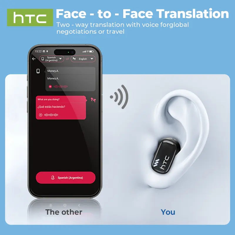 hTC NE16 Translation Wireless Earbuds,with APP Support 134 Languages,BT 6.0 earphones 35 hours long play time Wireless charging case IPX5 waterproof Stereo earphones built-in microphone Good for calls Compatible with Android and iOS, Electronic