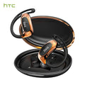 HTC NE35 New Open-Ear Headphones, True Wireless Bluetooth Earphones with Microphone, Earhook Earbuds with 48 Hours of Playtime, Fast Charging, IP55 Water-Resistant, Black