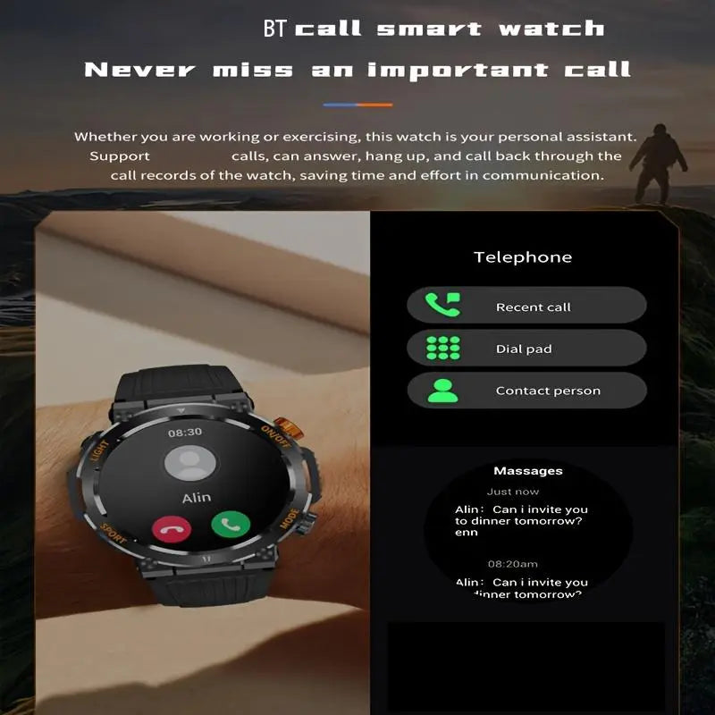 1.46 Inch HD Screen Smartwatch - Multi-functional Outdoor Sports Fitness Tracker with Wireless Calling, Multi-sport Mode, Pedometer, LED Light & Waterproof Health Watch for Android iOS Men Women 🎵 Free Shipping & Cash on Delivery 📊