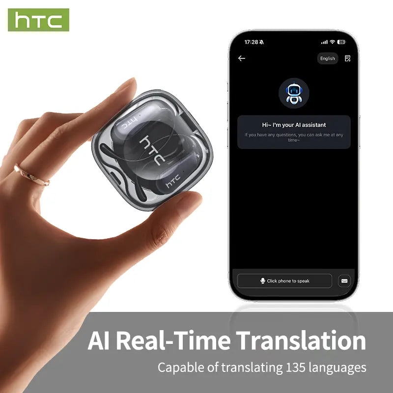 HTC NE38 OWS Wireless Translation Earbuds, Supports Real-Time Translation in 134 Languages With APP, Bluetooth 6.0 Earphones, IPX5 Waterproof, HIFI Sound Quality, Suitable for Office, Sports, Study and Audio Calls | Built-in Microphone | AI Headphones