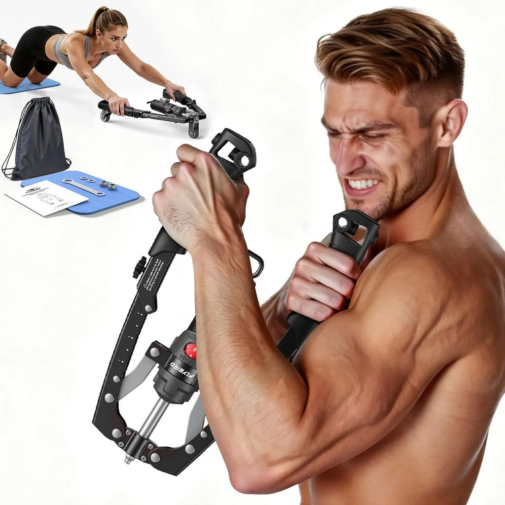 FED Fitness Flybird Series CT1 Chest Trainer Arm Exerciser & Arm Strength Trainer - Adjustable 22-440lbs Core, Tricep Workout Equipment with Ab Roller Wheel, Home Gym Exercise Equipment (Pad & Bag Incl.) for Men Women【live only】