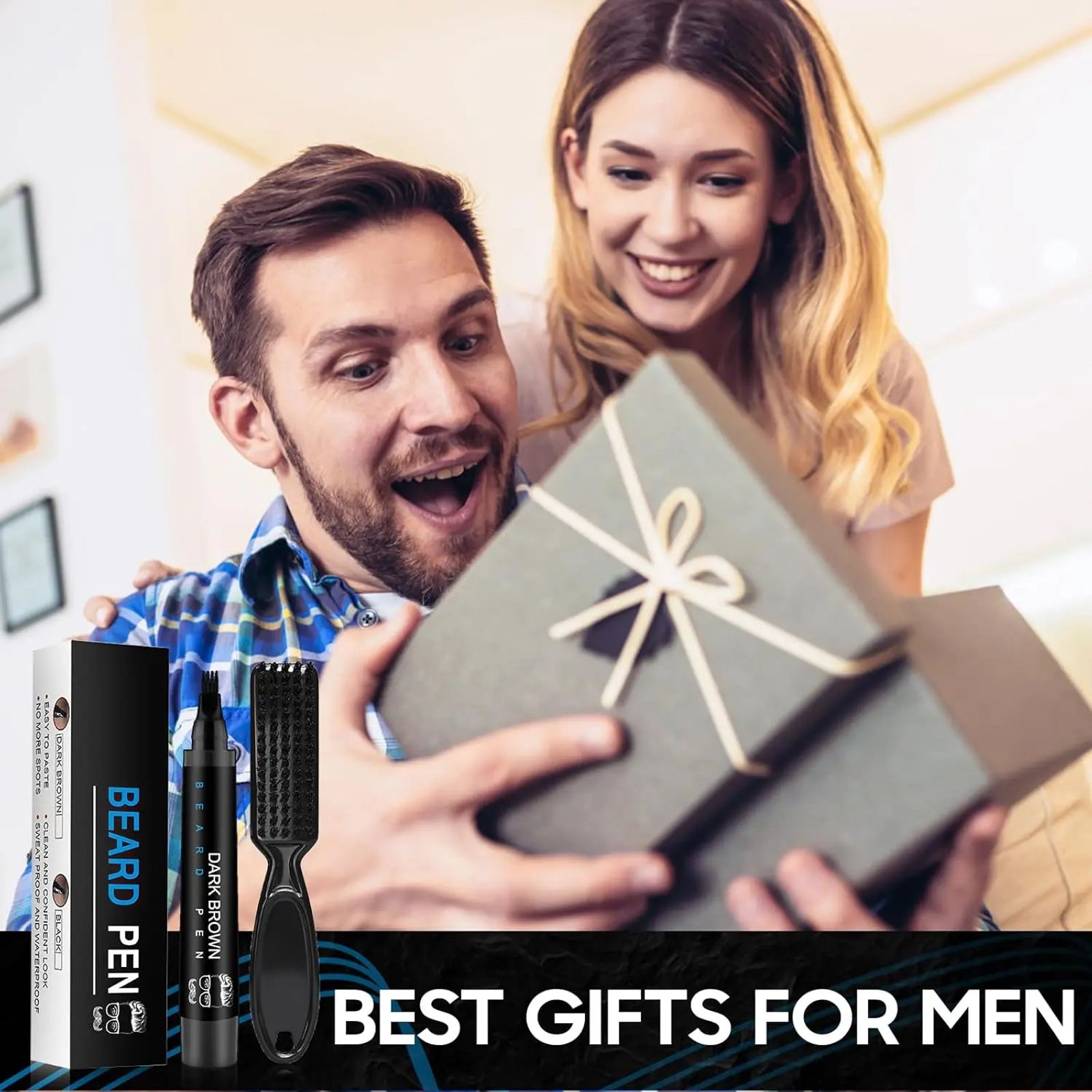 Beard Pencil Filler for Men - Male Mustache Repair Shape Beard Pen with Beard Brush, Beard Filler Pen Kit, Ideal Gifts for Father Husband Boyfriends image 6