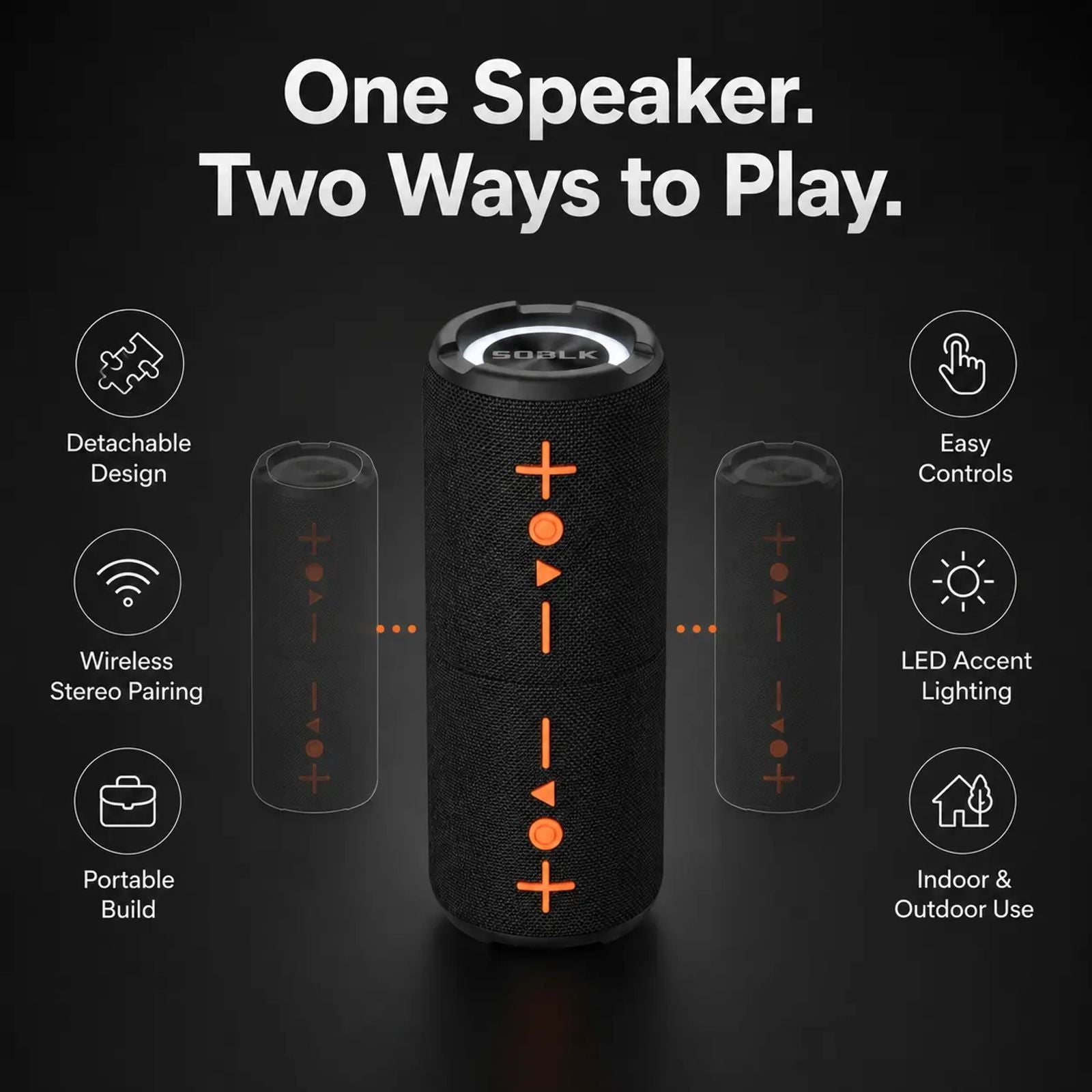 2-in-1 Wireless Compact Bluetooth Speaker V5.3 - 20W Stereo Audio, 12H Playtime, True Pairing, RGB LED Lights, 3.5mm Jack, TF Card Support, Waterproof, Rechargeable, Split Design, Stable Connection - Portable for Smartphones, Parties, Pools image 5