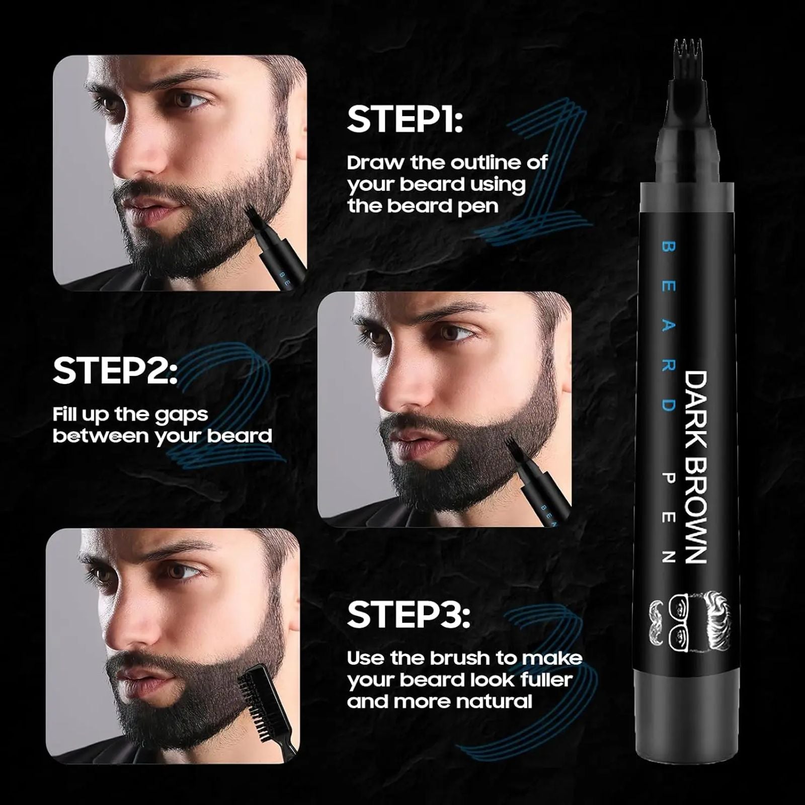 Beard Pencil Filler for Men - Male Mustache Repair Shape Beard Pen with Beard Brush, Beard Filler Pen Kit, Ideal Gifts for Father Husband Boyfriends image 4