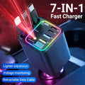 7-in-1 Retractable Car Charger: 120W Max Fast Charging Station with 3 Cables,Star Projector | LED Voltage Display & | Premium Car Accessories for iPhone & Android | Essential Road Trip Gadget & Organizer,Gifts for Fathers Day for Men Dad Husband
