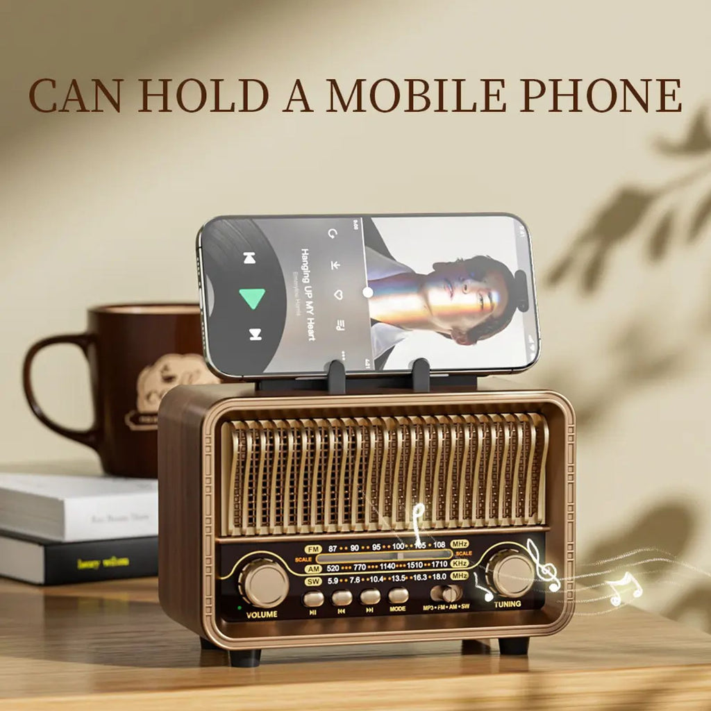 Retro Vintage Portable Radio AM FM SW,Transistor Radio Battery Powered&Rechargeable, Shortwave Support Mirco-SD/TF Card AUX USB Player, Bluetooth Speaker for Home/Outdoor image 2