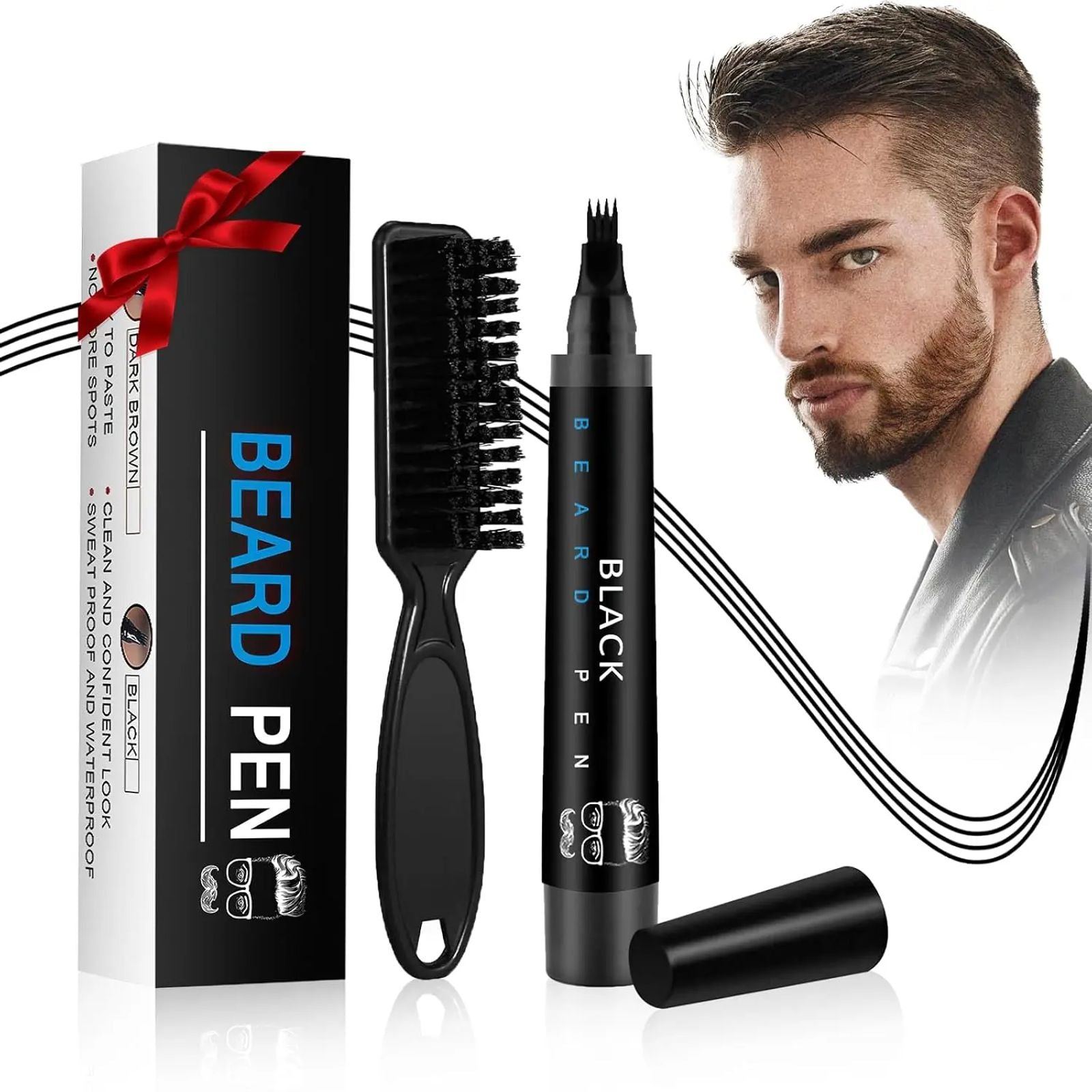 Beard Pencil Filler for Men - Male Mustache Repair Shape Beard Pen with Beard Brush, Beard Filler Pen Kit, Ideal Gifts for Father Husband Boyfriends
