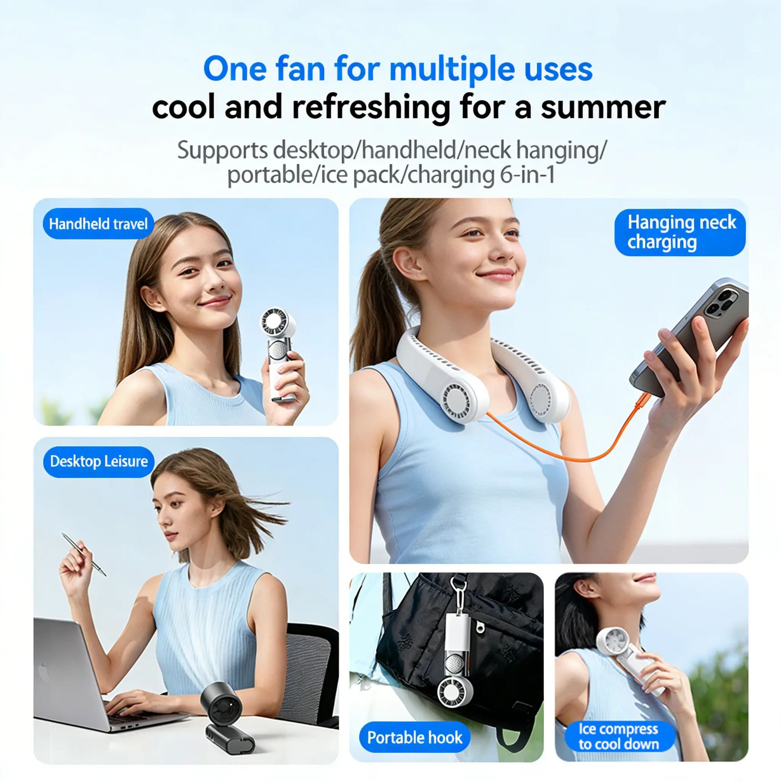 SWEETFULL Turbo Cooling Ice Handheld Fan 3-in-1 | 5 Speeds Battery Powered Retractable Charging Cable for USA-Canadian Cup, Outdoor Adventures, Travel & Beach image 7