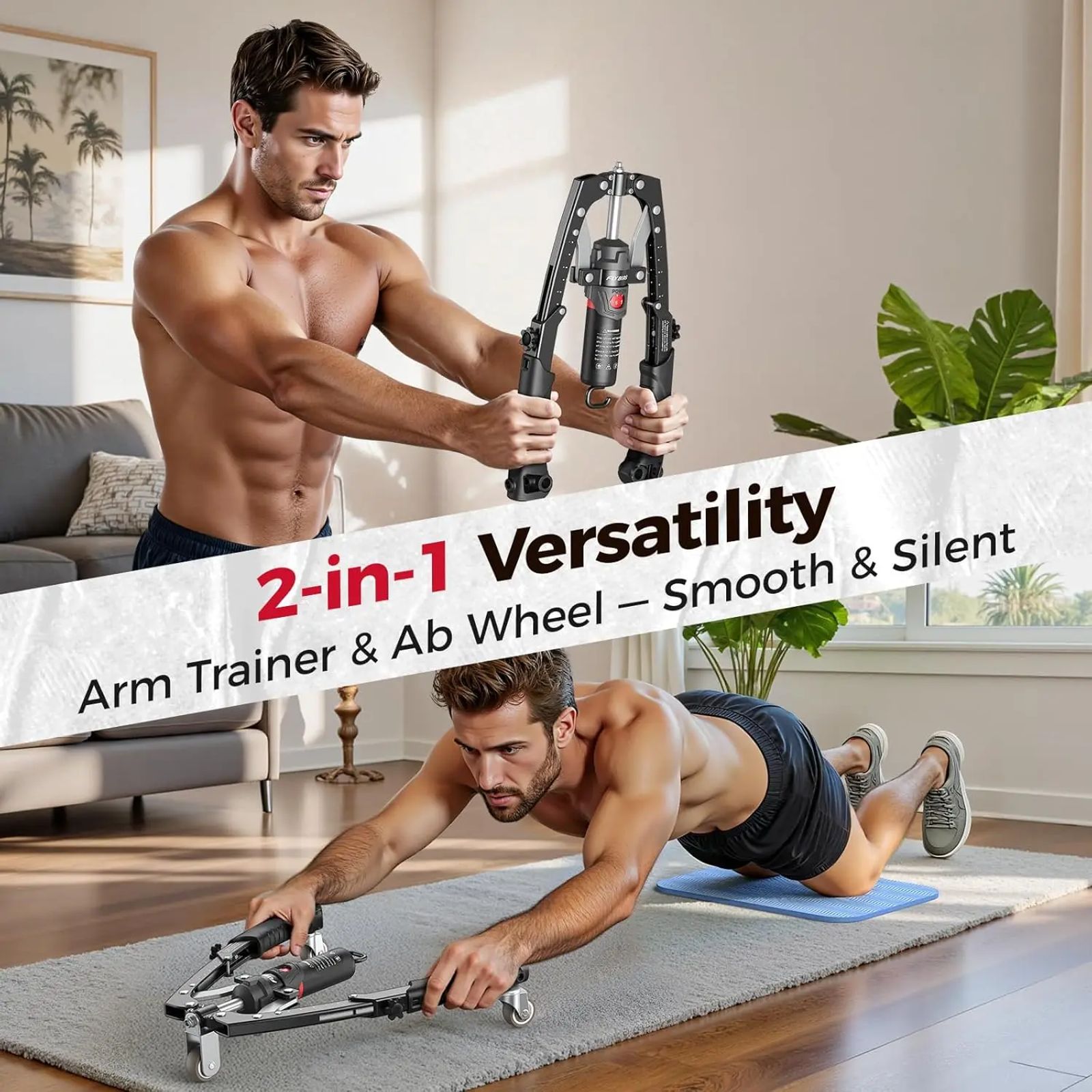 FED Fitness Flybird Series CT1 Chest Trainer Arm Exerciser & Arm Strength Trainer - Adjustable 22-440lbs Core, Tricep Workout Equipment with Ab Roller Wheel, Home Gym Exercise Equipment (Pad & Bag Incl.) for Men Women【live only】 image 3