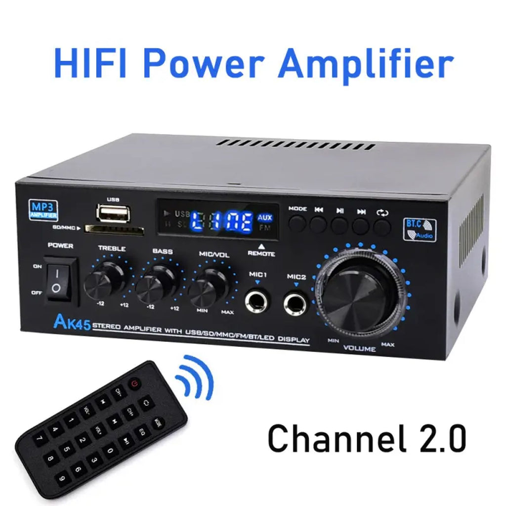WOOPKER AK45 300W/AK45 Pro 400W Bluetooth 5.0 Digital Wireless Radio Amplifier, HiFi 2.0 Channel Power Amplifier with USB, SD, RCA, Dual Microphones, Remote Control for Home Theater, Karaoke image 6