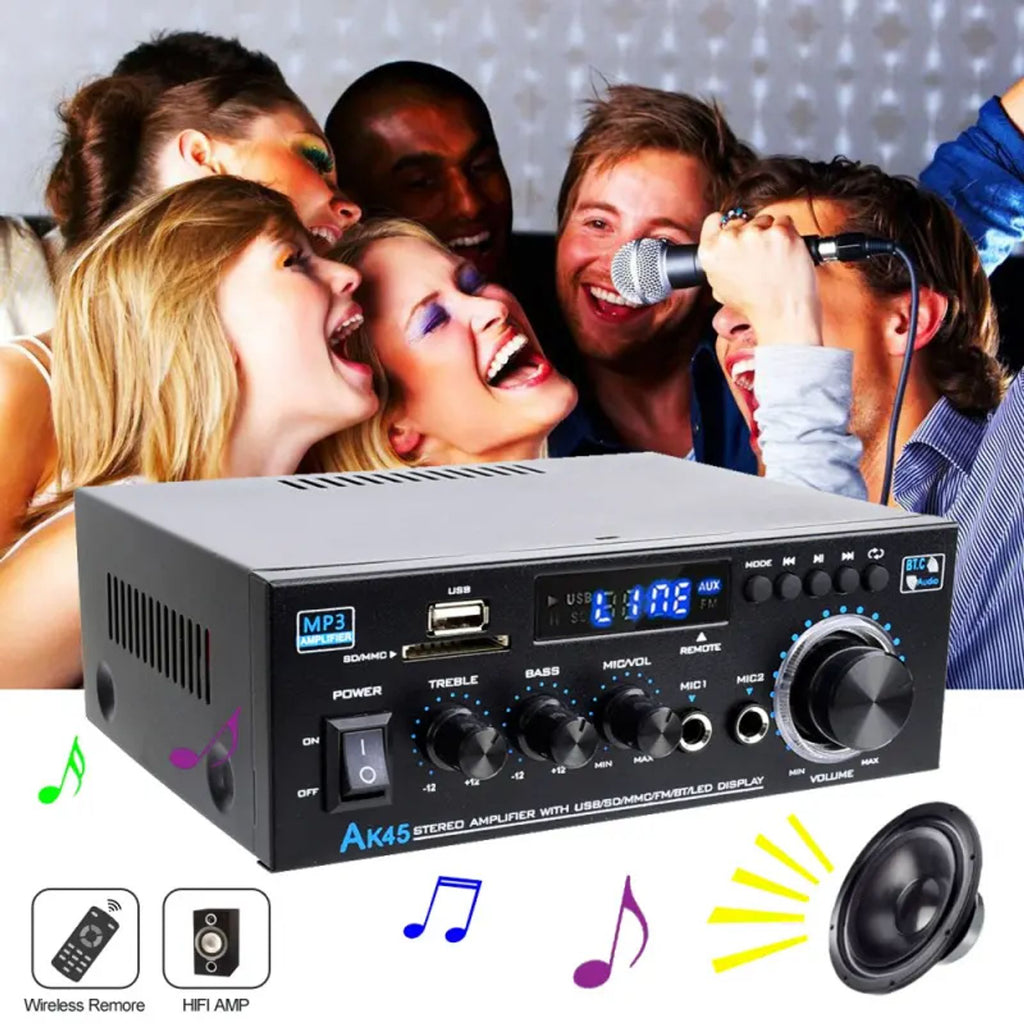 WOOPKER AK45 300W/AK45 Pro 400W Bluetooth 5.0 Digital Wireless Radio Amplifier, HiFi 2.0 Channel Power Amplifier with USB, SD, RCA, Dual Microphones, Remote Control for Home Theater, Karaoke image 7