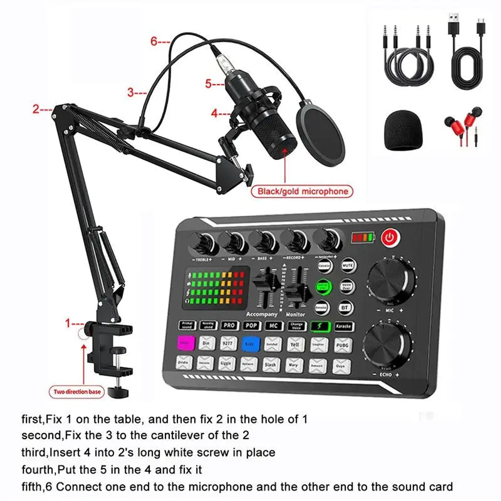 F998 Podcast Equipment Bundle, Podcast Studio Equipment, BM-800 Microphone Recording Studio Package, Live Sound Card Device for Streaming/Live Broadcast, Sound Card Set, Sound Card Kit image 4