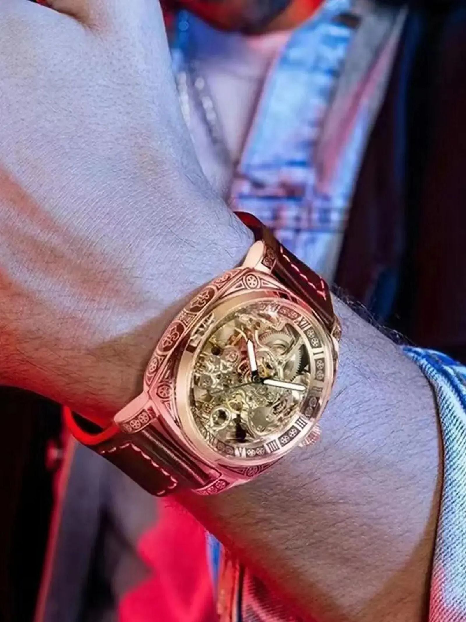 Business Fashion Round Dial Leather Strap Analog Mechanical Watch, Vintage All-match Buckle Automatic Wristwatch for Gift, Luminous Spring Pointer Design Watch with Box, Automatic Watches, National Day Offers, Mechanical Style Watches image 6