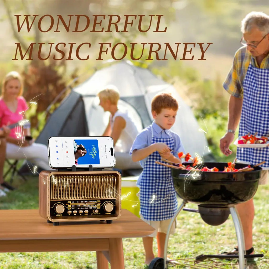 Retro Vintage Portable Radio AM FM SW,Transistor Radio Battery Powered&Rechargeable, Shortwave Support Mirco-SD/TF Card AUX USB Player, Bluetooth Speaker for Home/Outdoor image 3