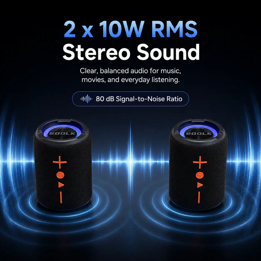 2-in-1 Wireless Compact Bluetooth Speaker V5.3 - 20W Stereo Audio, 12H Playtime, True Pairing, RGB LED Lights, 3.5mm Jack, TF Card Support, Waterproof, Rechargeable, Split Design, Stable Connection - Portable for Smartphones, Parties, Pools image 4
