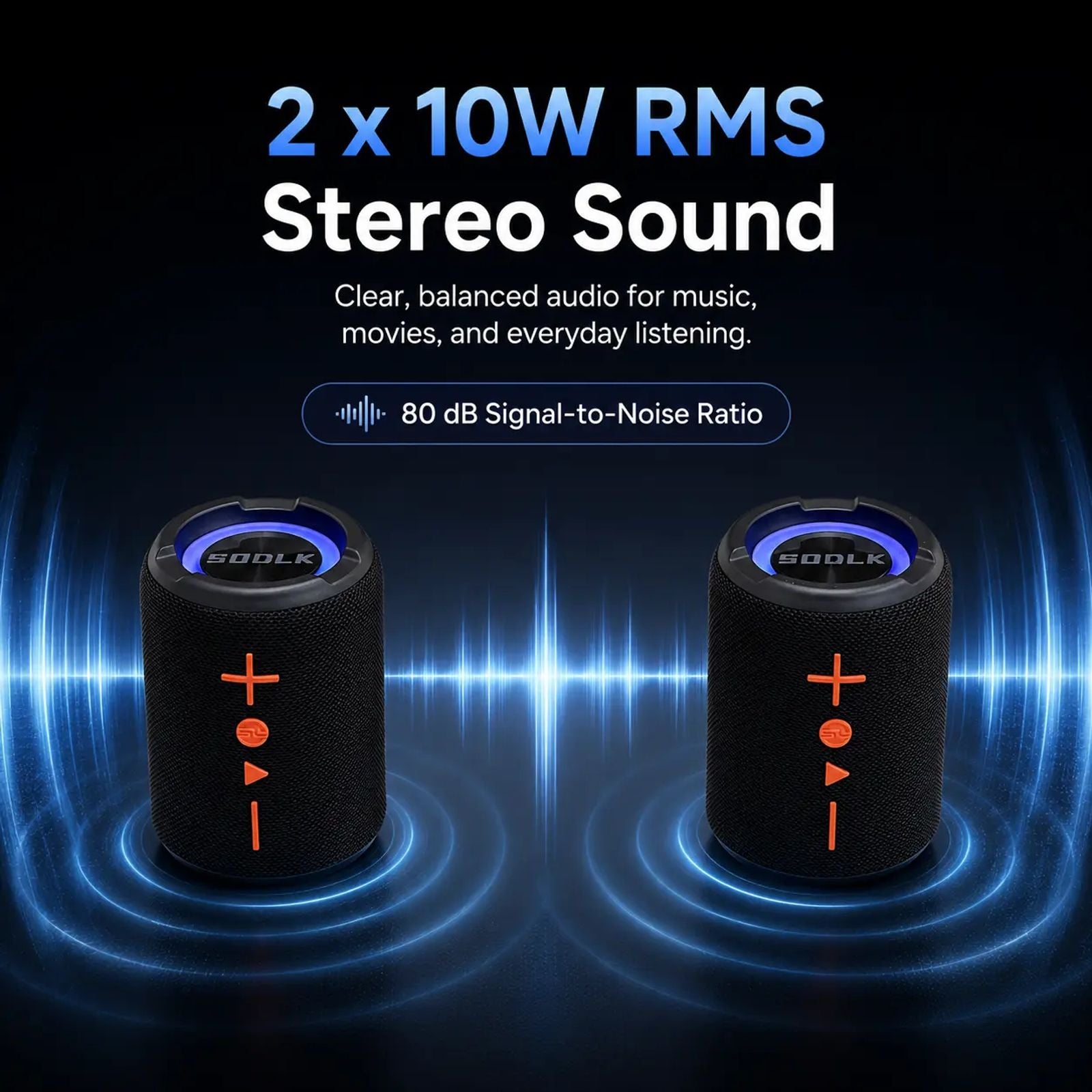 2-in-1 Wireless Compact Bluetooth Speaker V5.3 - 20W Stereo Audio, 12H Playtime, True Pairing, RGB LED Lights, 3.5mm Jack, TF Card Support, Waterproof, Rechargeable, Split Design, Stable Connection - Portable for Smartphones, Parties, Pools image 4
