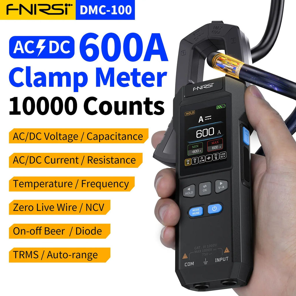 FNIRSI DMC-100 DC AC Current Voltage Clamp Meter Multimeter USB Charger 10000 Counts 600A Amperimetric Clamp Tester NCV Electrician Tools image 2