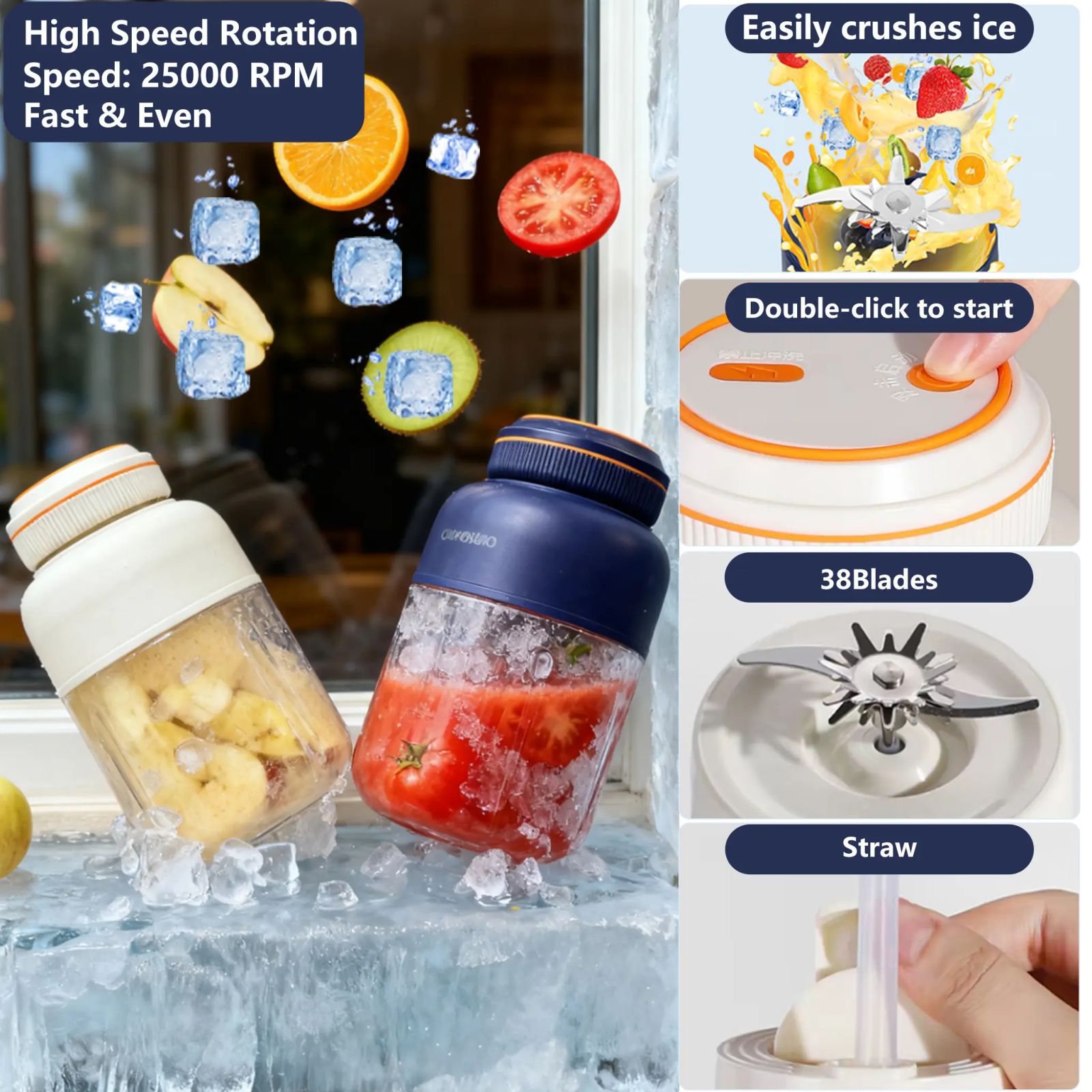 Home Multifunction Juicer, 44oz Portable USB Rechargeable Blender Cup , Household Kitchen Appliance for Smoothies & Liquid Diet, Summer Essential, Cordless image 7