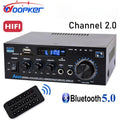 WOOPKER AK45 300W/AK45 Pro 400W Bluetooth 5.0 Digital Wireless Radio Amplifier, HiFi 2.0 Channel Power Amplifier with USB, SD, RCA, Dual Microphones, Remote Control for Home Theater, Karaoke