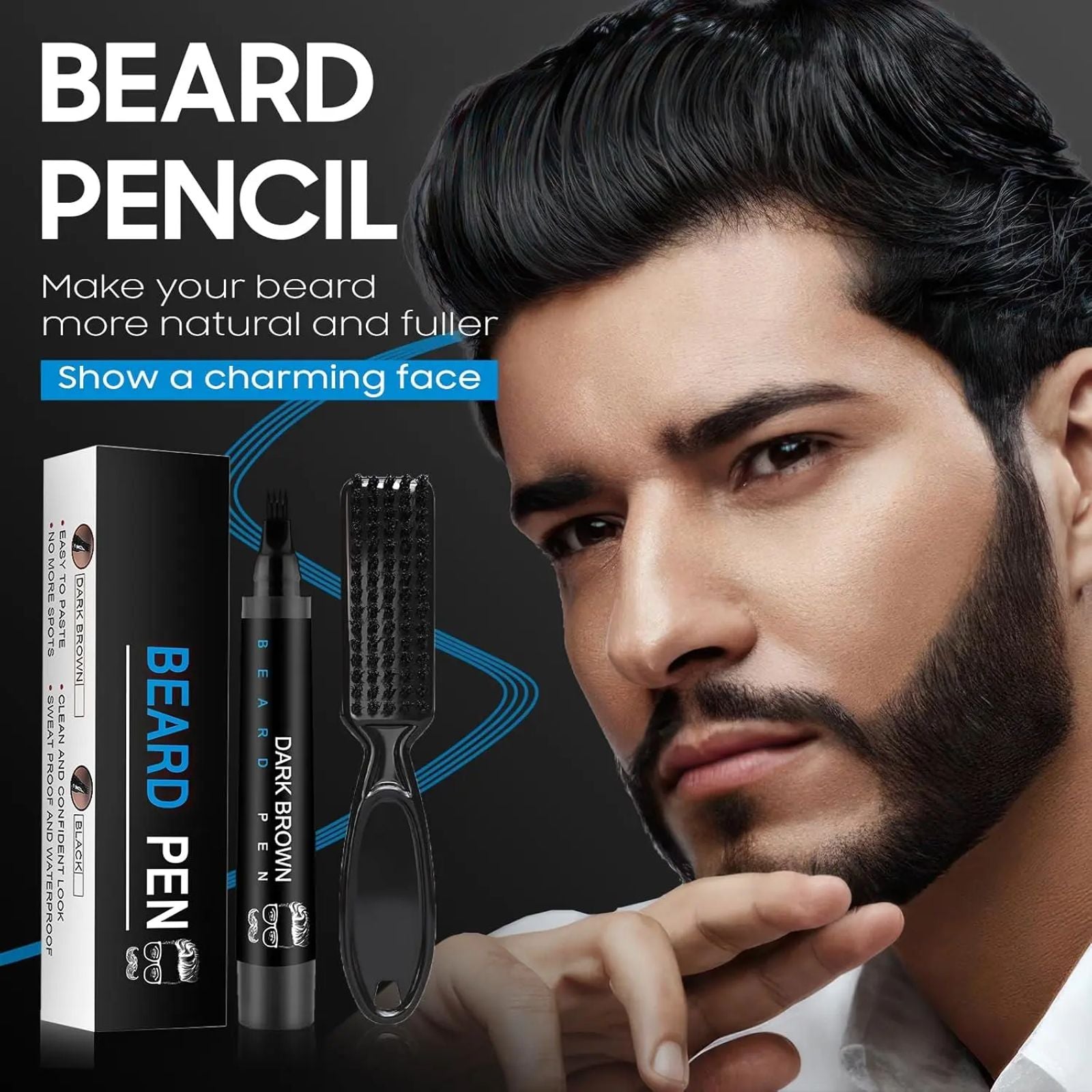 Beard Pencil Filler for Men - Male Mustache Repair Shape Beard Pen with Beard Brush, Beard Filler Pen Kit, Ideal Gifts for Father Husband Boyfriends image 5